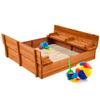 Best Choice Products Large Outdoor Wooden Sand Box for Kids, Sandbox with Cover, Bench Seats Support up to 220 lbs, Bottom Liner for Drainage, Cedar Wood - Brown view 1