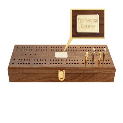 Alex Cramer Le Club Luxury Domino Set with Handcrafted Walnut Case and Cribbage/Counter Top - Tournament Quality 28 Indestructible (Domino Set with Personalized Brass Plate)