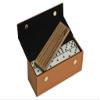 Alex Cramer Travel Domino Set with Caramel Leather Case - Tournament Traveler Personalized - No Spinners Domino Set - 28 Indestructible Double-Six Dominoes with Personalized Brass Plate view 2