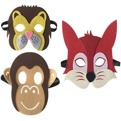 3 Piece Felt masks animal Halloween masks Dress-Up party accessory Parent-child game(Lion Fox Monkey)