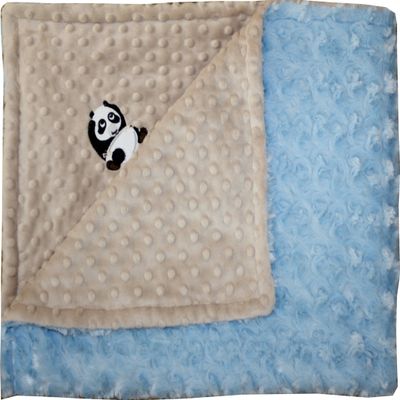 Lil' Cub Hub Minky Blanket, Mocha Dot/Blue Rosebud, Panda