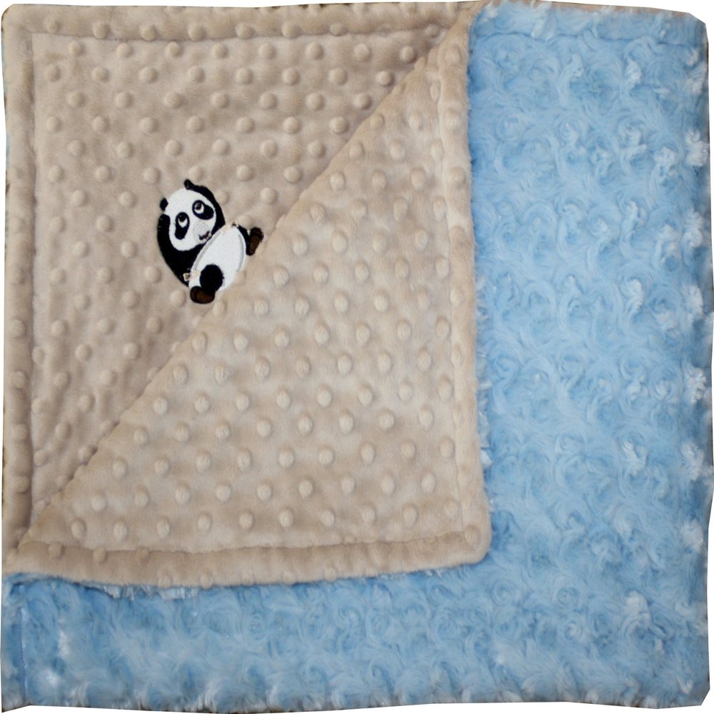 Lil' Cub Hub Minky Blanket, Mocha Dot/Blue Rosebud, Panda