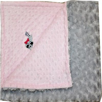 Lil' Cub Hub Minky Blanket, Pink Dot/Silver Rosebud, Raccoon