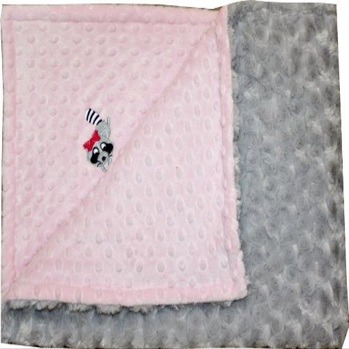 Lil' Cub Hub Minky Blanket, Pink Dot/Silver Rosebud, Raccoon