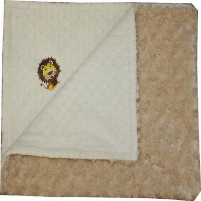 Lil' Cub Hub Minky Blanket, Cream Dot/Camel Rosebud, Lion