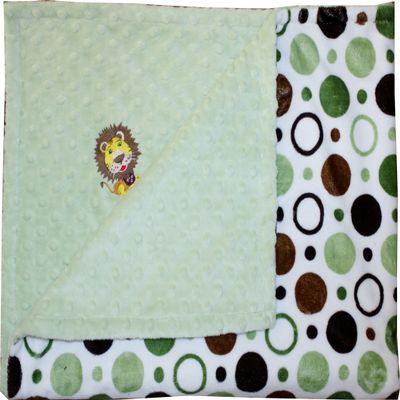 Lil' Cub Hub Minky Blanket, Green Brown Circles Print/Sage Dot