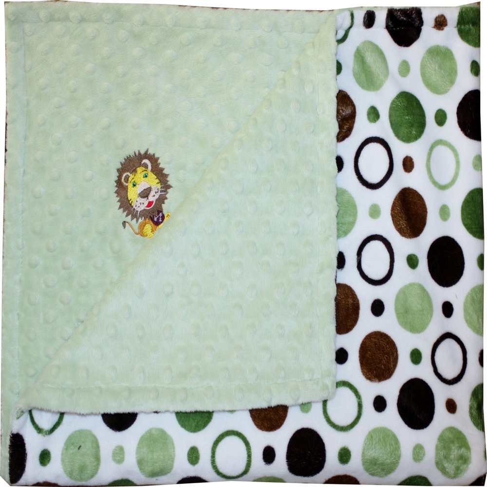 Lil' Cub Hub Minky Blanket, Green Brown Circles Print/Sage Dot