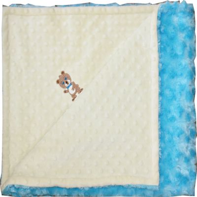 Lil' Cub Hub Minky Blanket, Yellow Dot/Turquoise Rosebud, Boy Bear