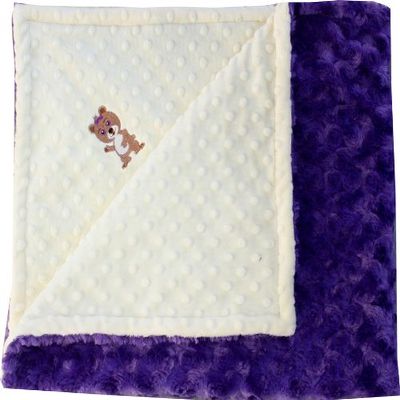 Lil' Cub Hub Minky Blanket, Yellow Dot/Purple Rosebud, Girl Bear