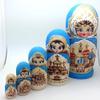 BuyRussianGifts Russian Church in Blue Wood Burned Hand Carved Hand Painted Nesting 5 Piece Doll Set / 7" Tall view 1