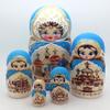 BuyRussianGifts Russian Church in Blue Wood Burned Hand Carved Hand Painted Nesting 5 Piece Doll Set / 7" Tall view 2