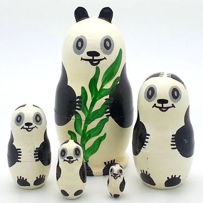 BuyRussianGifts Panda Nesting Doll Hand Painted 5 Piece Small Set Stacking Set 4 inch Tall