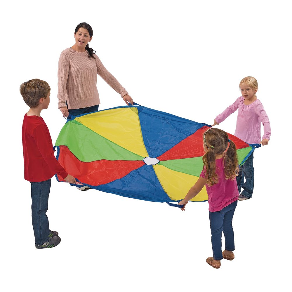 Excellerations Brawny Tough 6-Foot Rainbow Play Parachute for Kids with 8 Handles, Kids Toy, Gym Parachute