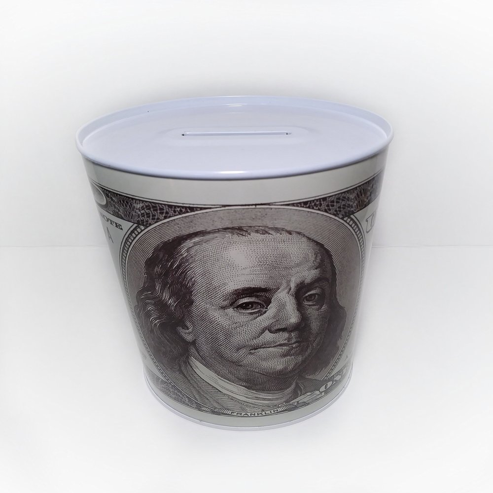 100 Dollar Bill Decorated Tin Money Bank by HOMEBAY