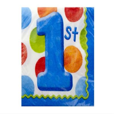 16 Pk 9 7/8 X 9 7/8 Big 1 Dots Boy Beverage Napkins