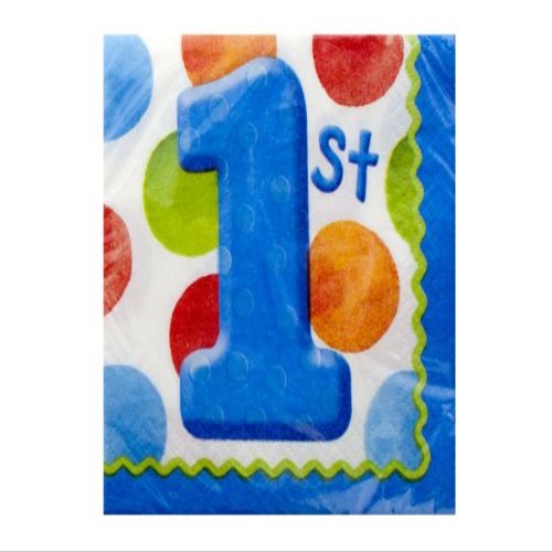 16 Pk 9 7/8 X 9 7/8 Big 1 Dots Boy Beverage Napkins