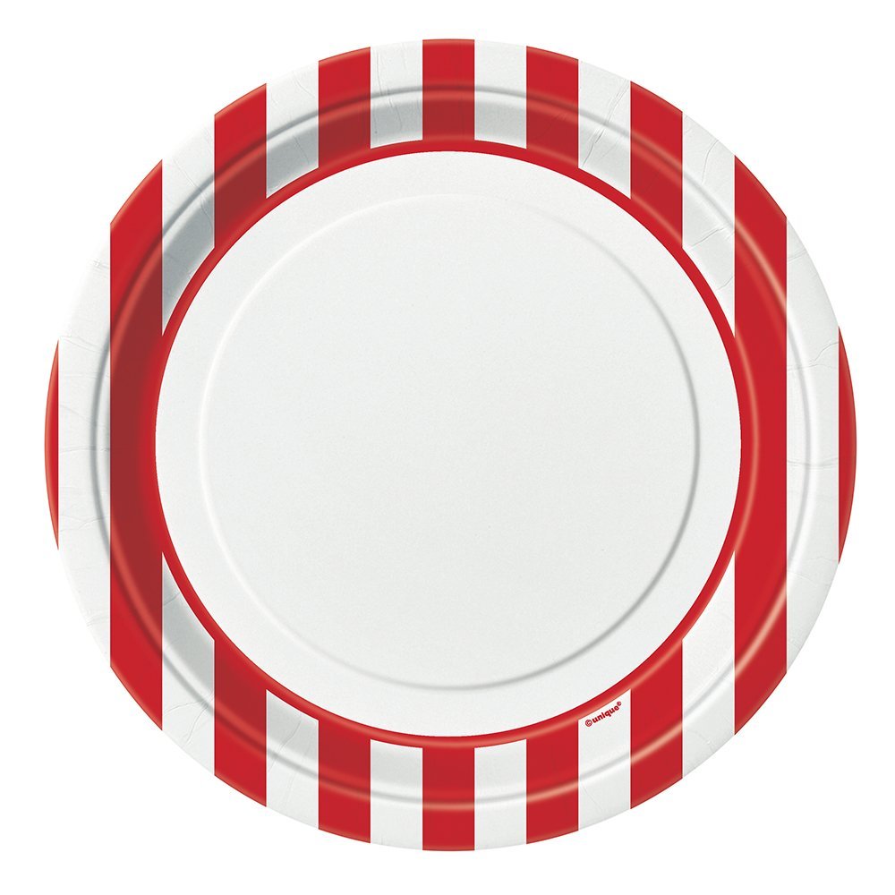 Unique 38005 Red Striped Dinner Party Plates, 8 Ct.