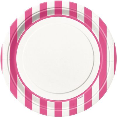 Hot Pink Striped Paper Plates, 8ct