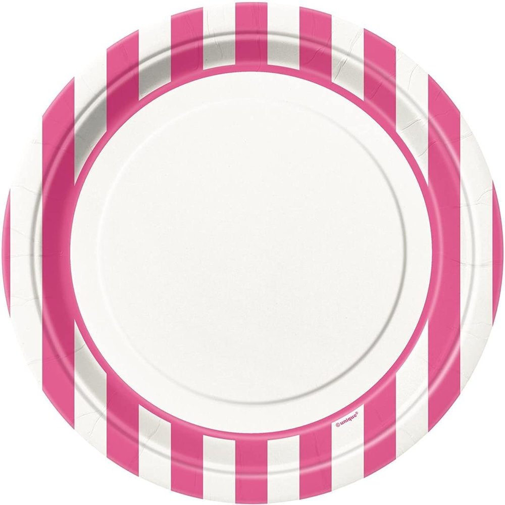 Hot Pink Striped Paper Plates, 8ct