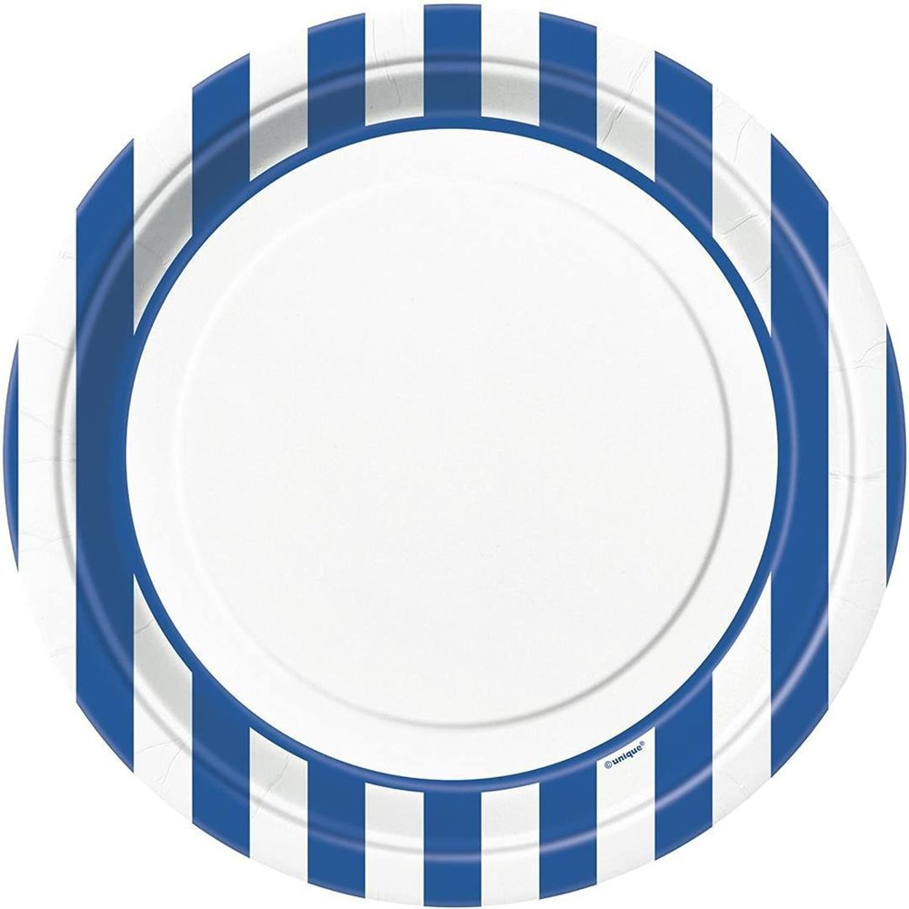 Stripes Round Dinner Paper Plates - 9" | Royal Blue | 8 Pcs