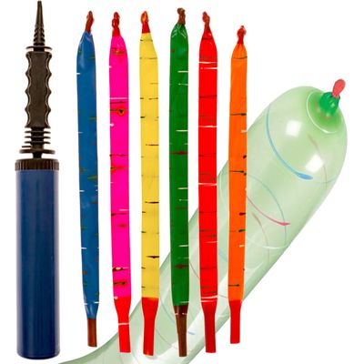 IMPRESA Flying Balloon Rockets - Pack of 100 Flying Toy with Whistling Pump - Extra-Long Screamer Balloons - Party Favor Set - Assorted Colors with Hand Pump