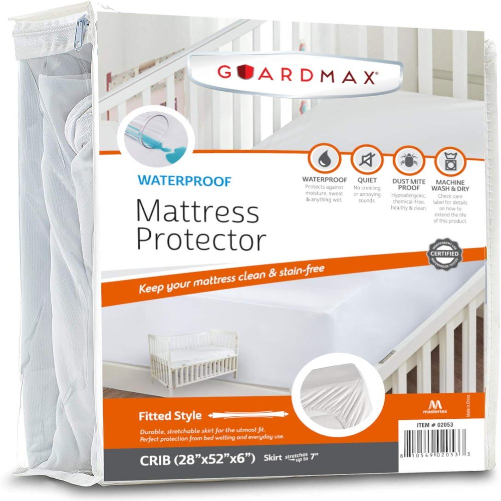 Guardmax Terry Cotton Crib Size Mattress Protector - Waterproof & Dust Mite Proof Mattress Cover with Stretchable Pockets - Soft, Comfortable, & Noiseless Waterproof Fitted Sheet.(28 x 52 x 7)