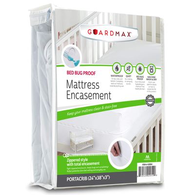 Guardmax Jersey Knitted Mini Crib Size Zippered Mattress Encasement - Waterproof & Bed Bug Proof Mattress Protector - Comfortable, Soft, and Noiseless Zippered Bedding - Dust Mite Proof (24 x 38 x 3)