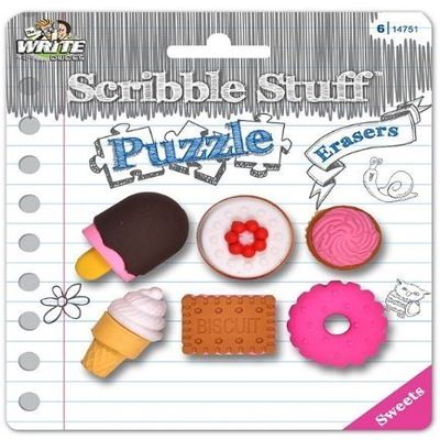Scribble Stuff Puzzle Erasers ~ Sweets (Ice Cream, Doughnuts, Cake, Cupcakes; 6 Erasers)