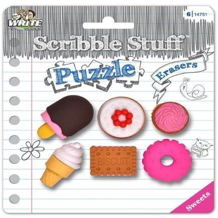 Scribble Stuff Puzzle Erasers ~ Sweets (Ice Cream, Doughnuts, Cake, Cupcakes; 6 Erasers)