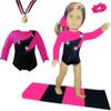 Sparkling Success: 2026 American Doll Girl Pink Gymnastics Clothes Set with Leotard, Mat, Olympic Medal and Hair Accessory. 4 PCS in All! Doll Not Included view 1