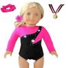 Sparkling Success: 2026 American Doll Girl Pink Gymnastics Clothes Set with Leotard, Mat, Olympic Medal and Hair Accessory. 4 PCS in All! Doll Not Included view 2
