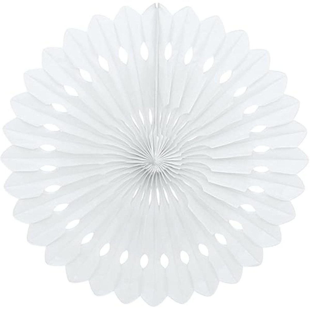 White Solid Premium Tissue Paper Fan - 16" (1 Count) - Stylish Decoration, Perfect For Parties & Events