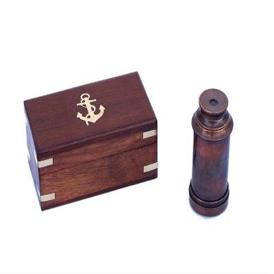 Hampton Nautical Scout's Antique Copper Spyglass 7" Telescope with Rosewood Box, Copper
