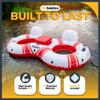 SOLSTICE Inflatable Tube Float  Heavy-Duty Material with Grab Handles for Pool, Lake & River  Compact with Backrest, Mesh Base, Cupholders & Rope  2-Person, White & Red, 89"  Super Chill view 3