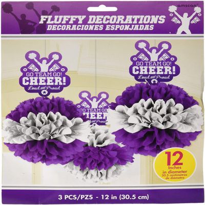 Amscan Spirit Squad Deluxe Fluffy Decorations, 3 Pcs, 12"