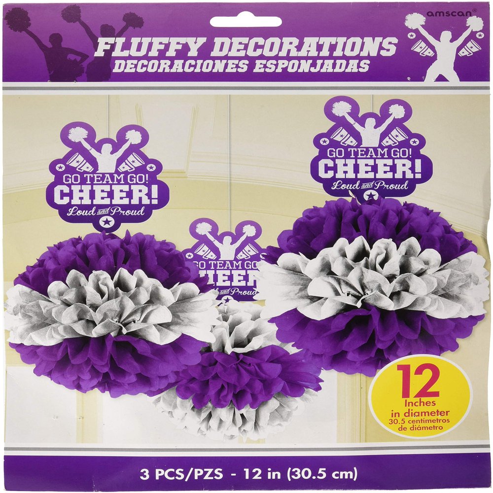 Amscan Spirit Squad Deluxe Fluffy Decorations, 3 Pcs, 12"