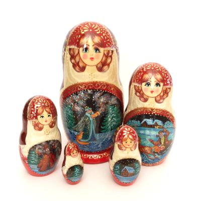 BuyRussianGifts Russian Nesting Dolls Hand Painted 5 Piece Snowmaiden Fairy Tale 7 inch Tall Stacking Set