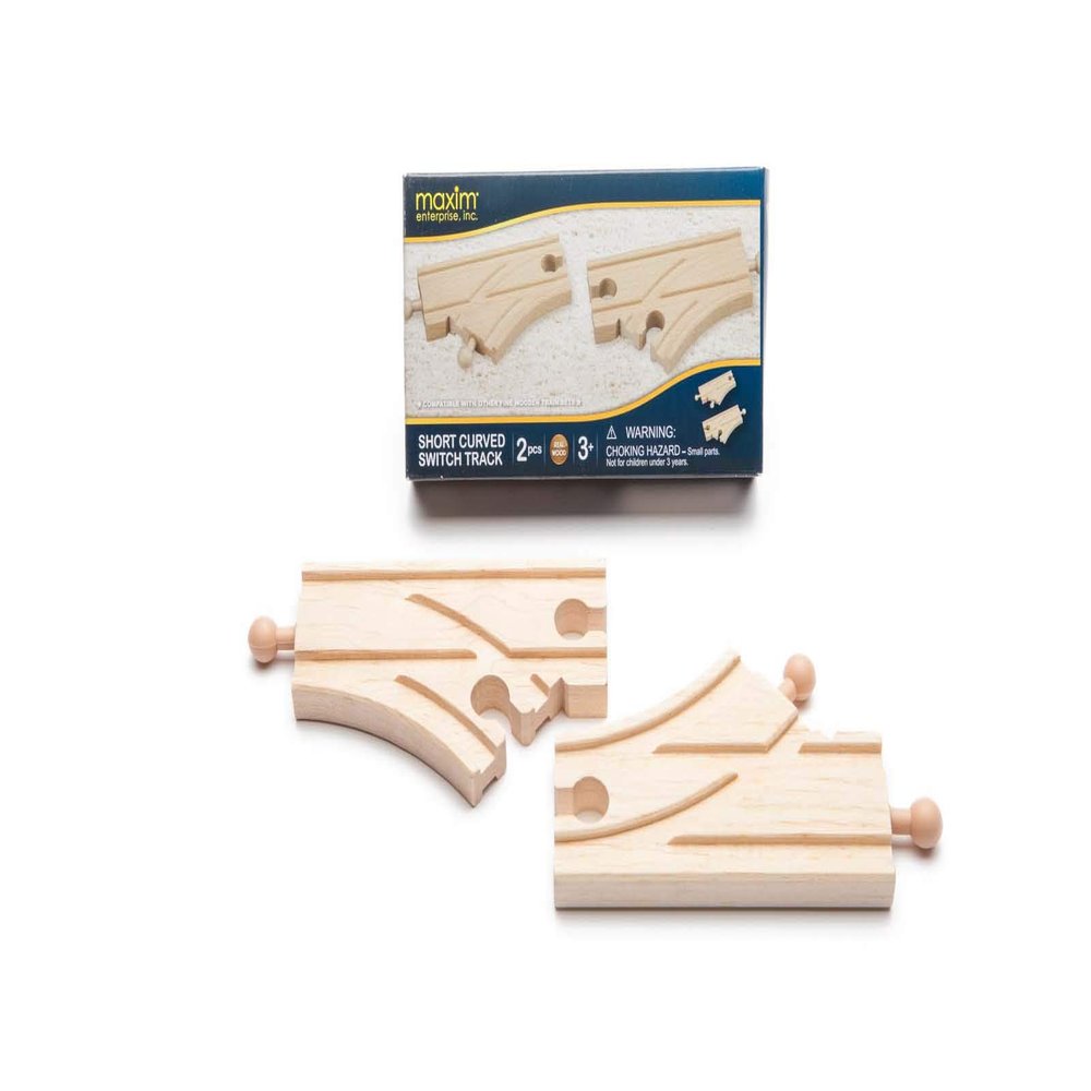 maxim enterprise, inc. Curved Switch Track, Wooden Train Track Accessories Compatible with Thomas & Friends, Brio, and All Major Brand Wooden Train Sets, 2 Pack, 3 1/2" Single Curve Expansion Track