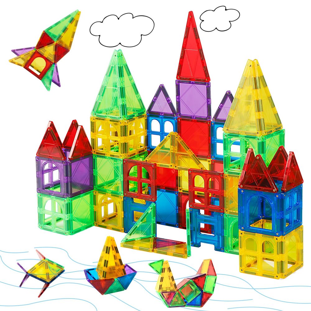 MAGBLOCK Magnetic Tiles for Kids, 66PCS Magnet Tiles Building Blocks Construction Toys Incorporating Magnets for Toddlers, Magnetic Blocks Learning Toys Gift for 3+ Year Old Boys and Girls