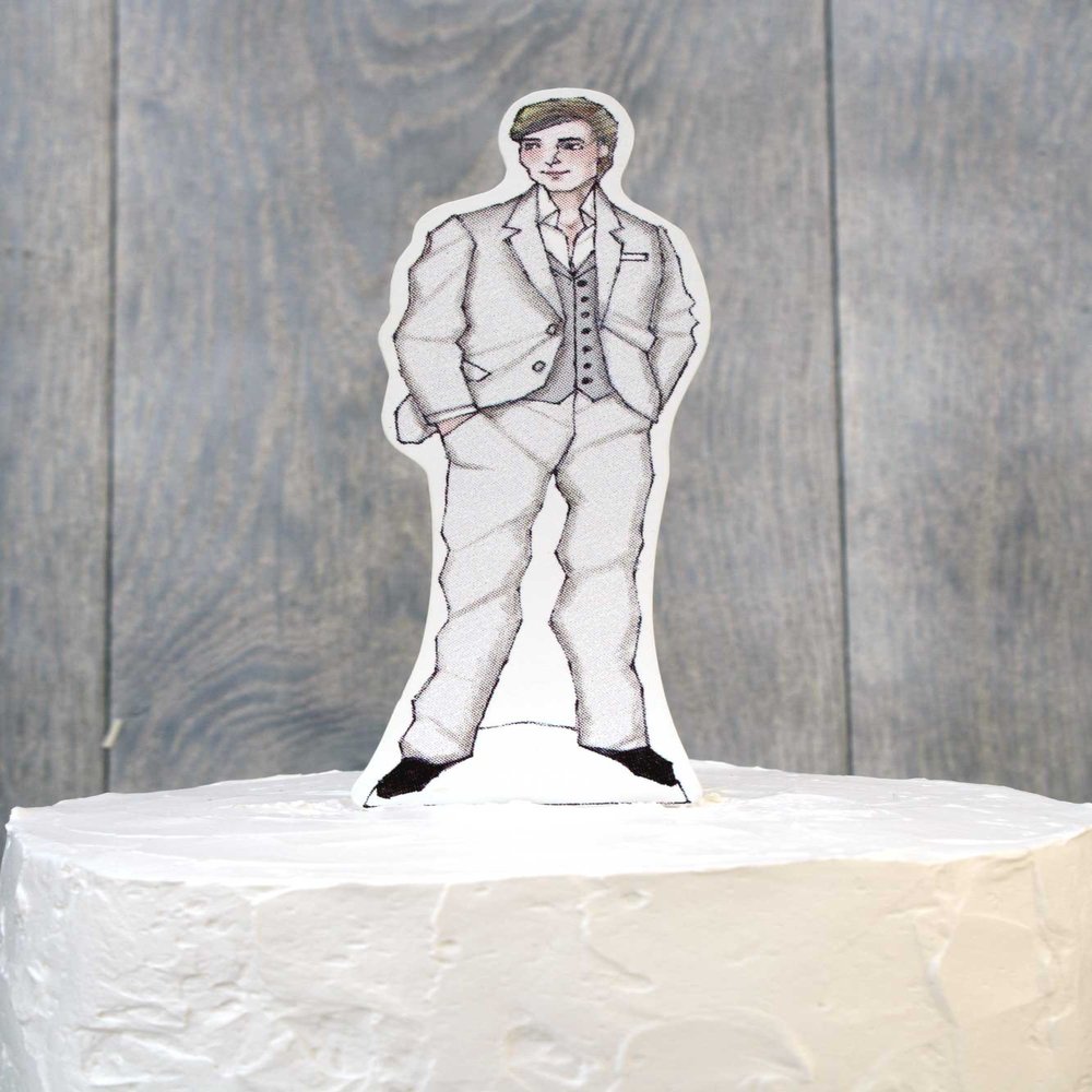Casual Paper Groom Doll Mix and Match Wedding Cake Topper