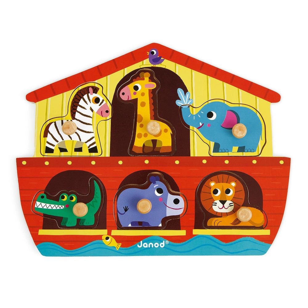 Janod 6 Piece Noahs Ark Peg Puzzle - Ages18 Months+ - J07062