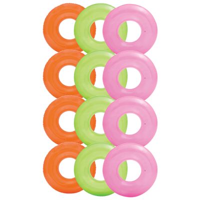Intex Colorful Transparent Inflatable Swimming Pool Tube Raft (12-Pack)| 59260EP