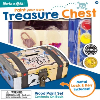 Works of Ahhh... Treasure Chest Wood Paint Kit for Kids DIY Wood Painting Crafts, Kids Wood Craft Kit, Non-Toxic, Acrylic Paint, Unisex, Ages 5+, Includes Instructions & Free Painting App