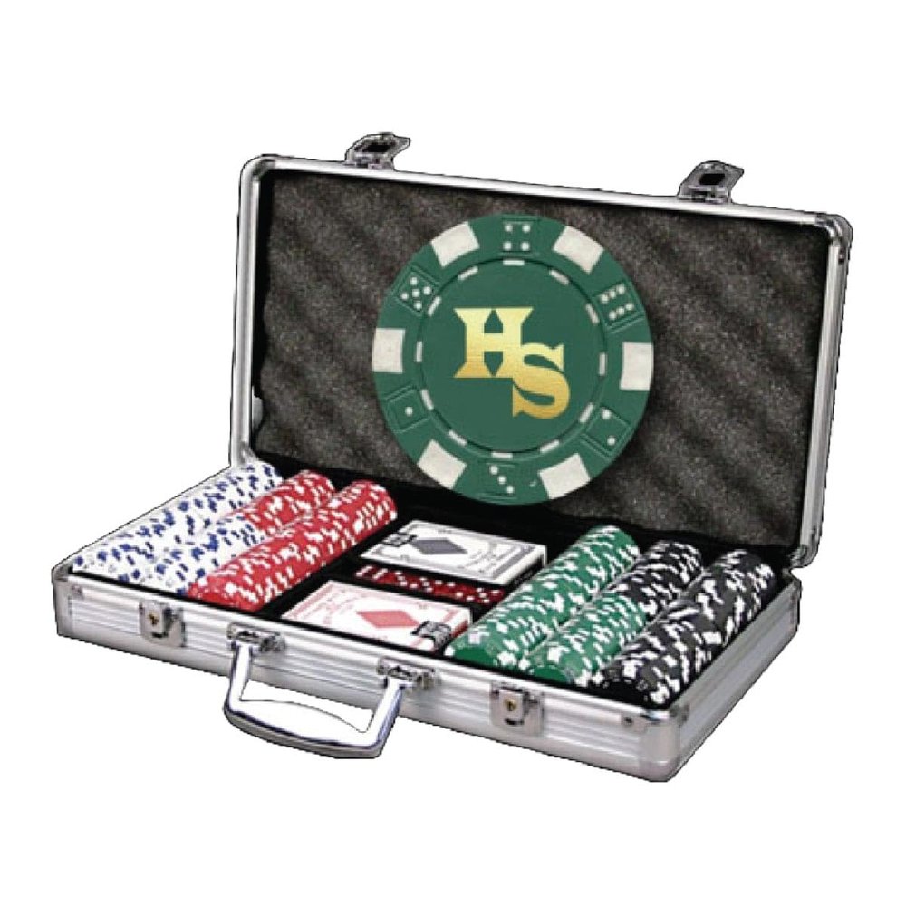 300 Qty. Custom Dice Hot Stamp Poker Chip Set with Your Full Name, Initials, or Text