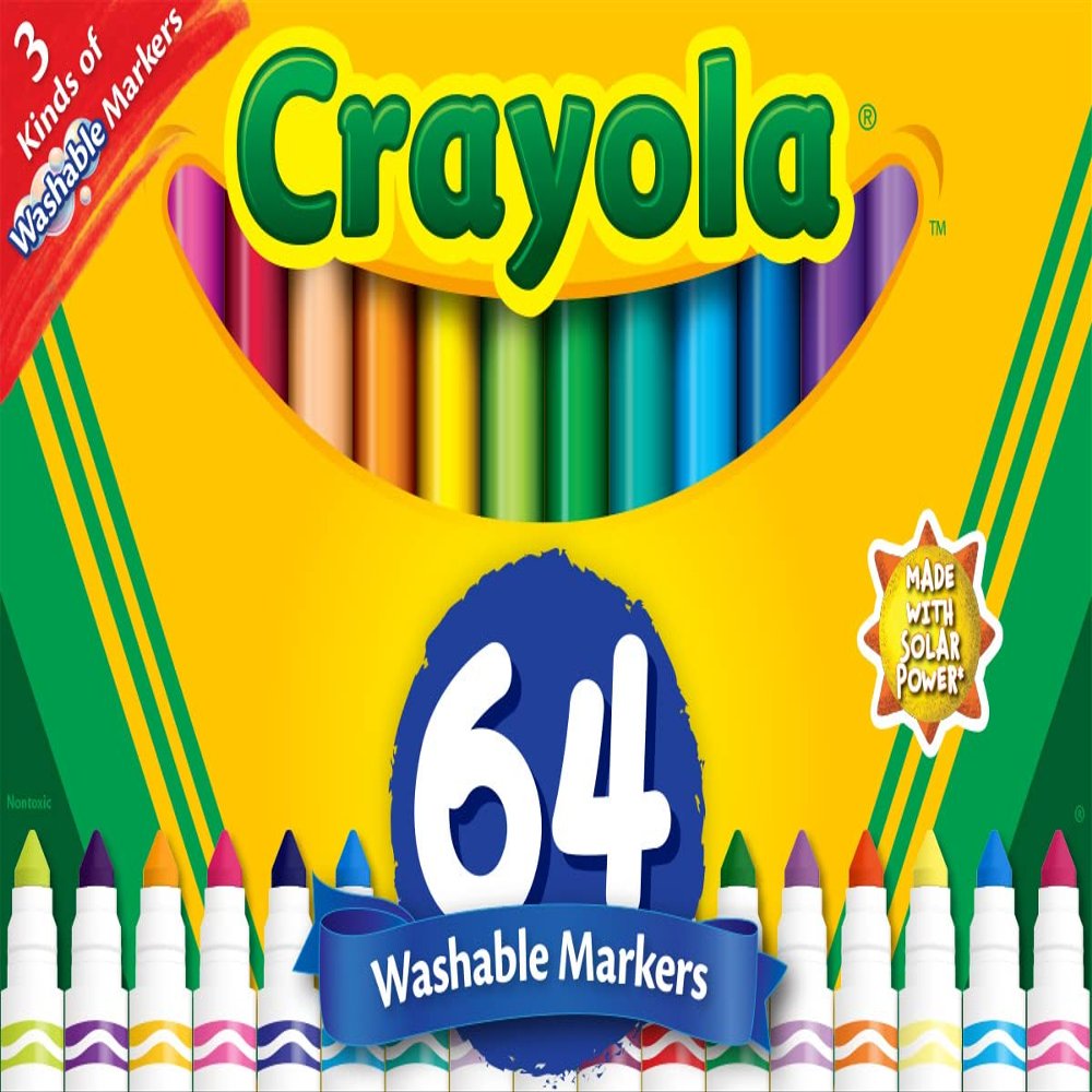 Crayola Washable Broad Line Marker Variety Set (64ct), Christmas Gifts for Grandkids, Toddlers & Kids, Ultra-Clean, Window, & Gel FX Markers for Kids, 3+