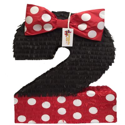 APINATA4U 20" Large Number Two Pinata - Black with Red Bow, Perfect for Mouse Themed Birthday Party Decorations and Supplies - Celebrate in Style!