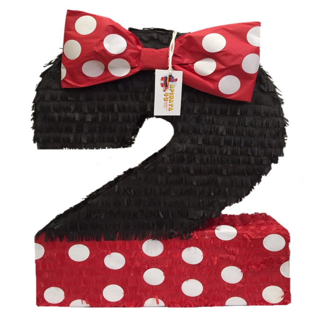 APINATA4U 20" Large Number Two Pinata - Black with Red Bow, Perfect for Mouse Themed Birthday Party Decorations and Supplies - Celebrate in Style!