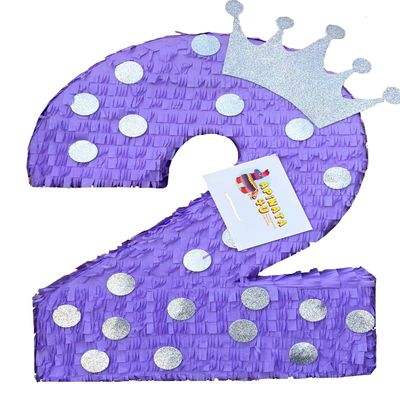 20" Tall Lavender Number Two Pinata with Silver Crown Princess Themed Second Birthday Party