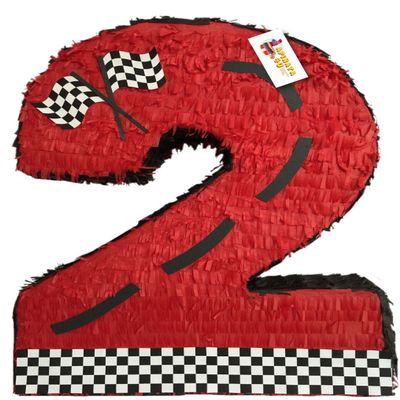 APINATA4U 20" Tall Red Race Car Theme Number Two Pinata - Ignite the Party with Two Fast Racecar Themed Fun! Start Your Engines and Roll with the Dubs Theme!