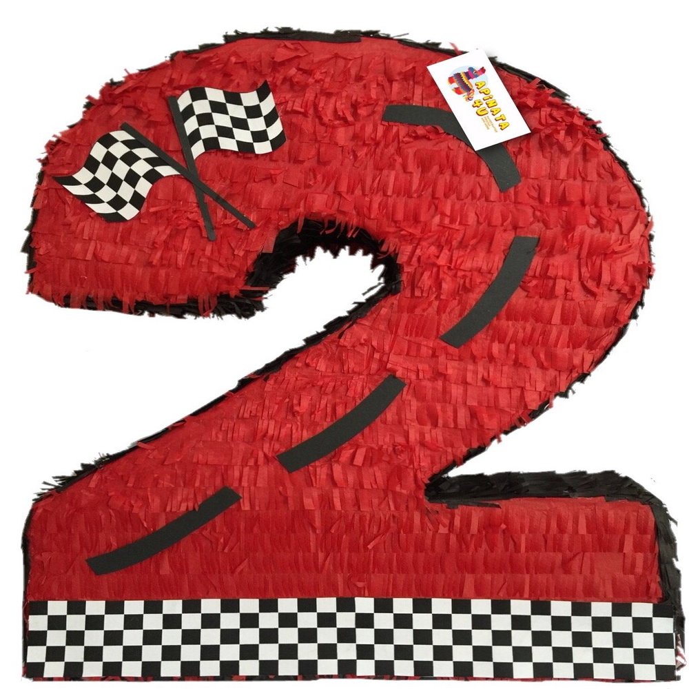 APINATA4U 20" Tall Red Race Car Theme Number Two Pinata - Ignite the Party with Two Fast Racecar Themed Fun! Start Your Engines and Roll with the Dubs Theme!